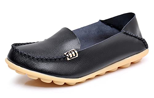 VenusCelia Women's Natural 2 Comfort Walking Flat Loafer(9 M US,Black)