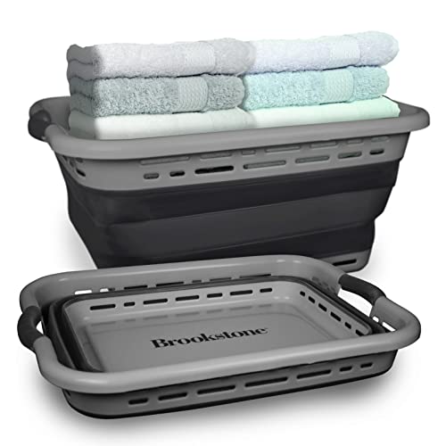 BROOKSTONE, 1 UNIT, 11 GALLONS - [OUR LARGEST BASKET EVER] 24' Collapsible Laundry Basket, Comfort Non-Slip Grip Handles, Minimalist Space Saving Design, Portable Pop-Up Hamper, [BPA FREE]