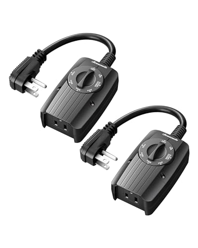 DEWENWILS Outdoor Light Timer Dusk to Dawn, Weatherproof, Plug in Timer for Garden Holiday String Light, 10A, UL Listed, 2 Pack