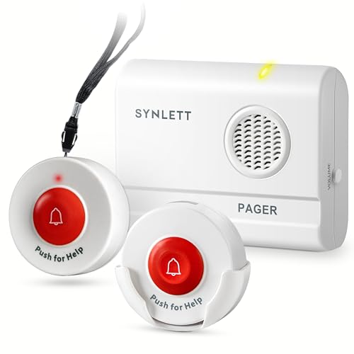 SYNLETT Caregiver Pager Wireless Call Buttons for Elderly Monitoring SOS Alert System Portable Alarm for Nurse Call Seniors Patients Emergency Home