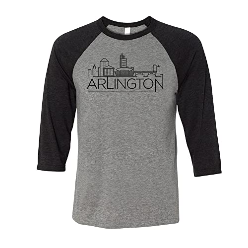 TeesAndTankYou Skyline Arlington Virginia Three-Quarter Raglan Sleeve Baseball Shirt Unisex 2X-Large Grey/Black