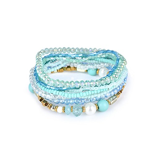 MengPa Beaded Bracelets for Women Trendy Stacks Boho Bead Bracelet Pack Gold Friendship Jewelry (Blue) G3207A