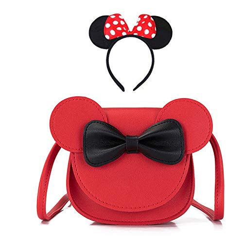 Leprato Little Girls Cute Crossbody Purse Bowknot Shoulder Bag Coin Purse with Cute Mouse Ear Headband