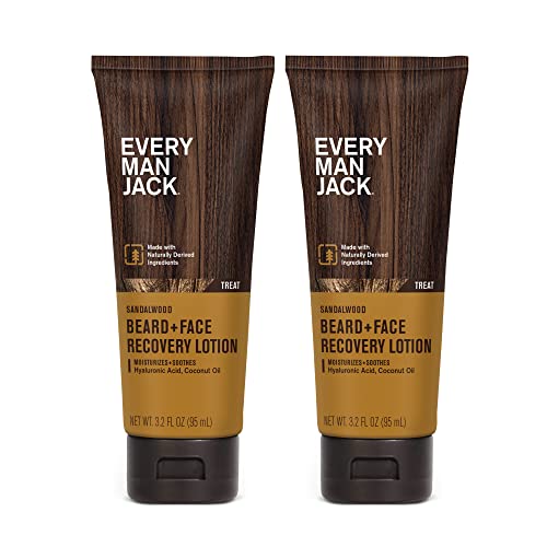 Every Man Jack Beard + Face Recovery Lotion - Moisturizes Relieves Dry Skin and Beard Itch - Light Sandalwood Scent - Made w/Naturally Derived Ingredients like Coconut Oil, and Witch Hazel - 3.2oz