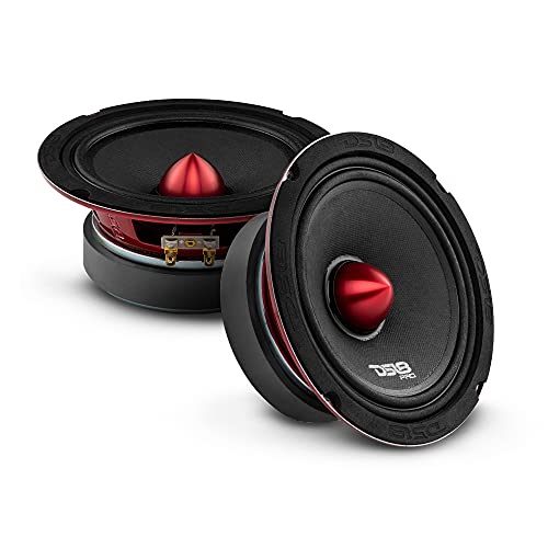 DS18 PRO-X6.4BM Loudspeaker - Pair of 6.5', Midrange, Red Aluminum Bullet, 500W Max, 250W RMS, 4 Ohms - Premium Quality Audio Door Speakers for Car or Truck Stereo Sound System (2 Speaker)