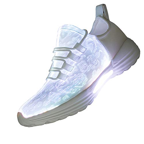 Lxso Fiber Optic LED Light Up Shoes for Women Men USB Charging Flashing Luminous Fashion Sneakers for Festivals Party(Lxso-916White41)