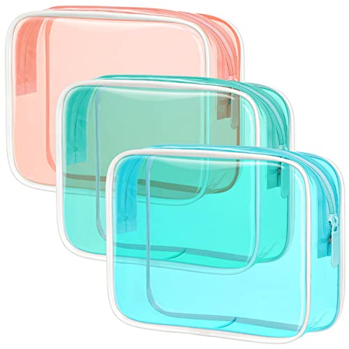 PACKISM TSA Approved Toiletry Bag - 3 Pack Clear Makeup Bags with Zipper, Water-resistant Clear Toiletry Bags for Traveling Holds Small Items, Fit Travel Essentials, 3 colors