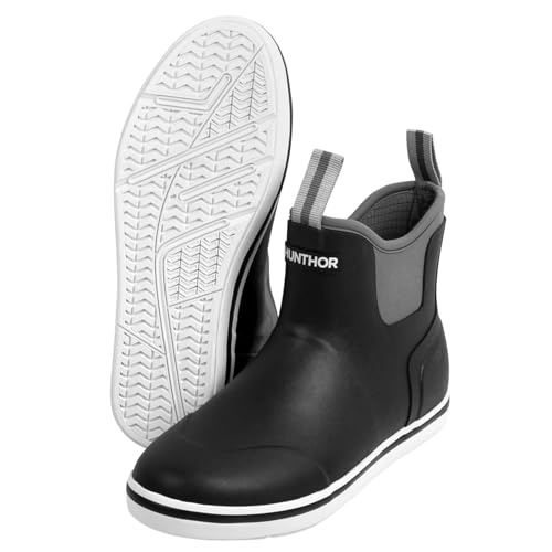 Hunthor Men’s Fishing Boots, Waterproof Deck Boots Anti-Slip Rubber 3mm Breathable Neoprene Rain boots. Ideal for Fishing and Outdoor Activities(Black,10)