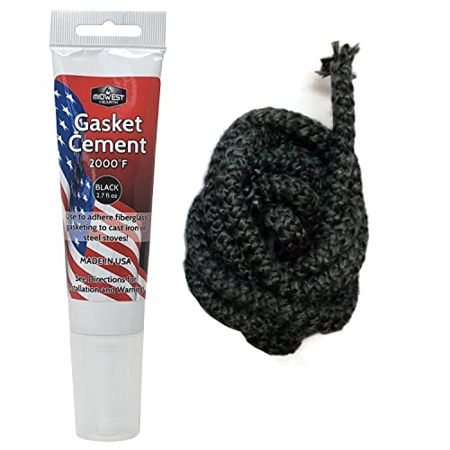 Midwest Hearth Wood Stove Replacement Gasket Kit for Woodburning Stoves - Graphite Impregnated Fiberglass Gaskets and Adhesive (3/8' x 84' Rope)
