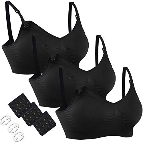 HOFISH Women's Adjustable Seamless Nursing Bra, 3pcs/Pack(black), Size XX-Large