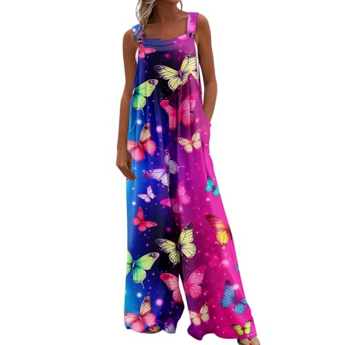 NAMTYQX Extra Long Overalls Women Fashion Summer Beach Elephant Comfort Rompers Tall Flury Printed Comfortable Linen Overalls Womans Hot Pink