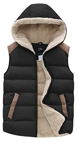 ZSHOW Women's Winter Vest Warm Fleece Puffer Vest Hooded Thicken Outerwear Vest(Black,Medium)