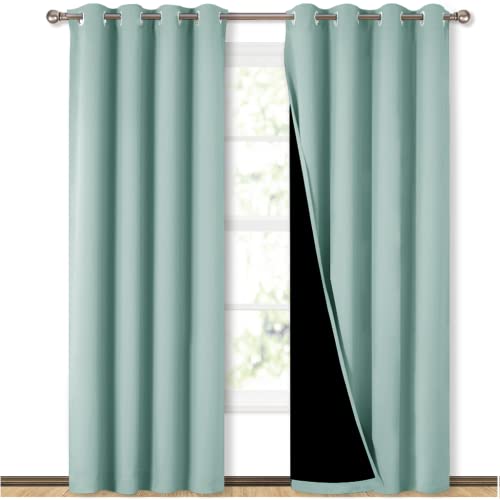 NICETOWN Aqua Blue 100% Blackout Curtain Set, Thermal Insulated & Energy Efficiency Window Draperies for Guest Room, Full Shading Panels for Shift Worker and Light Sleepers, 52W x 84L, 2 PCs
