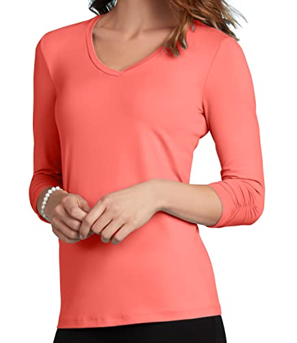 JudyP Women's 3/4 Sleeve V-Neck Top M CCR-Constant Coral