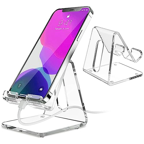 KTRIO Acrylic Cell Phone Stand, Clear Phone Holder, Transparent Phone Stand for Desk Phone Dock Cradle Compatible with iPhone 14 13 Pro Max 12 11 XR, All Smartphones 4-8 inch, Desk Accessories