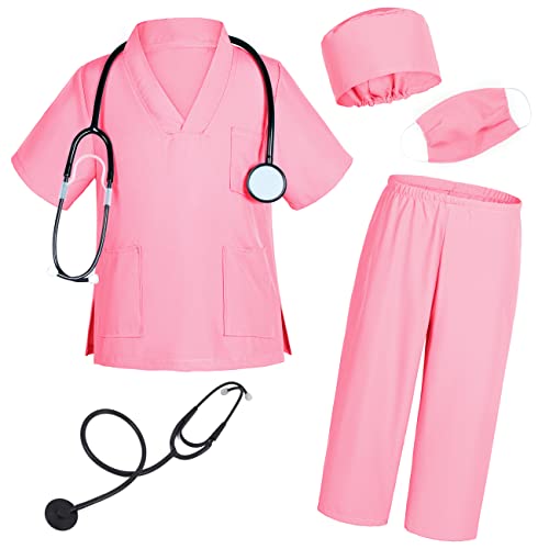 Doctor Costume for Kids Scrubs Pants with Accessories Set Toddler Children Cosplay 7-8 Years Pink