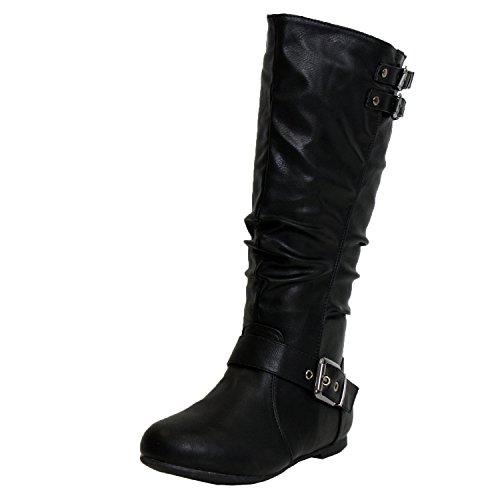 TOP Moda Night-76 Women's Slouched Under Knee High Flat Boots, Black, 10