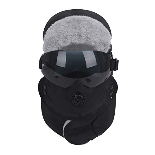 Winter Ski Hat with Face Ear Eye Protection Hat Thermal Windproof Russian Ushanka Cap Thick Cold-Proof Neck Mouth Warm Cap Suitable for Skiing Winter Riding, Hiking Travel Men and Women Cap Black