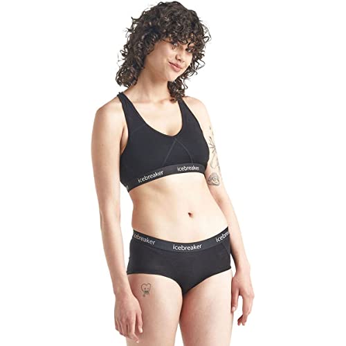 Icebreaker Merino Sprite Racerback Sports Bra for Women, Merino Wool - Soft Workout Wireless Bra for Women with Low to Medium Support - Premium Women’s Clothing - Black/Black, Large