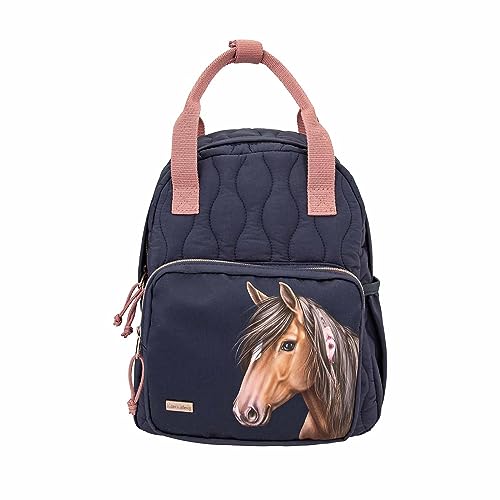 Depesche Miss Melody Night Horses Quilted Backpack, Dark Blue/Pink, 15 x 24 x 29 cm, Children's Backpack with Horse Motif, Polyester Polyamide, Dark blue, pink, 15 x 24 x 29 cm
