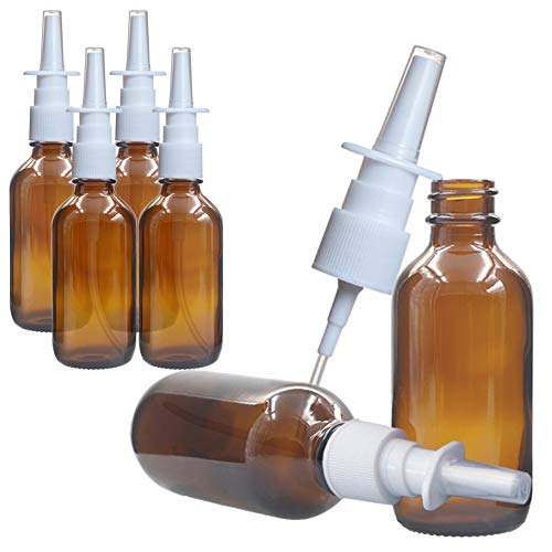 6 Pcs (30ml/1oz) Amber Round Empty Glass Nasal Spray Bottle with Press Spray Head Refillable Portable Fine Mist Sprayers Atomizers Containers Pot Travel Sub Bottling for Colloidal Silver Saline