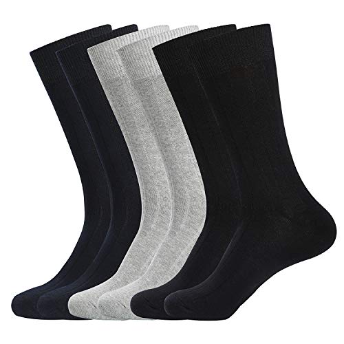 WANDER Dress Socks Men's Classic Cotton Solid Premium Ribbed Socks Seamless Soft for Office Business Men 6 Pairs
