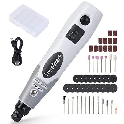 Mini Cordless Rotary Tool Kit 3.6V With 50 Accessories, USB Charging and 3-Speed, Towallmark Multi-Purpose Power Tool for Sanding, Polishing, Drilling, Carving, Delicate & Light DIY Small Projects.