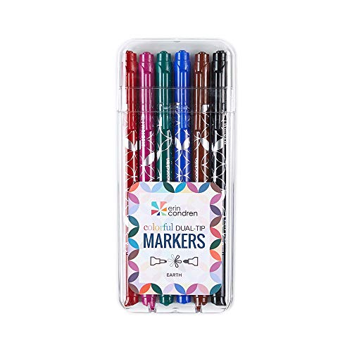Erin Condren Designer Colorful Dual - Tip Markers - Earth 6 Pack. Fine and Standard Tip Set, Double Sided for Drawing, Coloring, and Art. For Kids and Adults