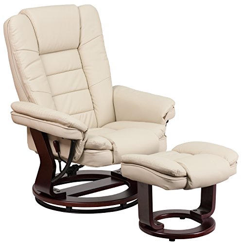 Flash Furniture Bali Contemporary Multi-Position LeatherSoft Recliner Chair with Ottoman, 360-Degree Swivel Recliner Chair/Ottoman Set, Beige