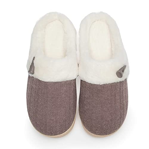 NineCiFun Women's Slip on Fuzzy Slippers Memory Foam House Slippers Outdoor Indoor Warm Plush Bedroom Shoes Scuff with Faux Fur Lining size 9 10 coffee
