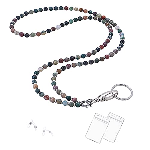 C&L Accessories Lanyard for ID Badges Holder, Beaded Cute Lanyard for Keys Neck Lanyards for Glasses Chain Strap for Women (Indian Agate)