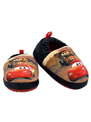 Disney Cars Lightning McQueen Tow Mater Toddler Boys Plush Aline Slippers (9-10 M US Toddler, Black/Red)