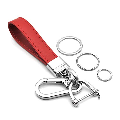 INFIPAR Multifunctional Car and Home Keychain Red Genuine Leather Key Chain and Metal Key Rings for Men Women, with 360 Degree Rotatable Snap Swivel and Anti-lost Screw