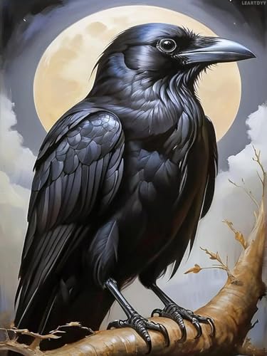 LEARTDYY 5D Diamond Art Painting Kits for Adult Beginners, DIY 5D Crow Raven Tree Full Diamond Painting Cross Stitch Kits Art for Home Wall Decor 12x16 Inch