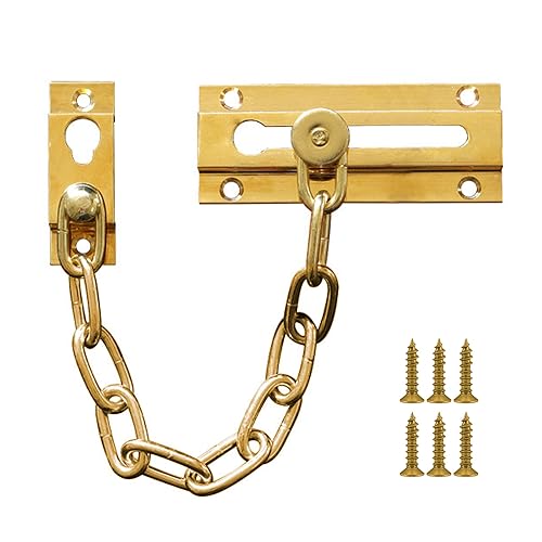 Security Door Chain Guard Solid Brass, Heavy-Duty Home Security, Sturdy and Rust-Resistant Brass Door Lock Security Chain (Brass)