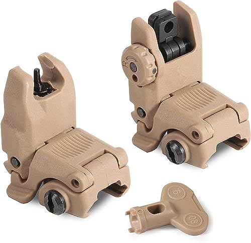 ADEGRIN Flip Up Sight 2nd Generation MB-US Front and Rear Flip Sights can be Mounted on Any Picatinny or Weaver Rail(Tan)