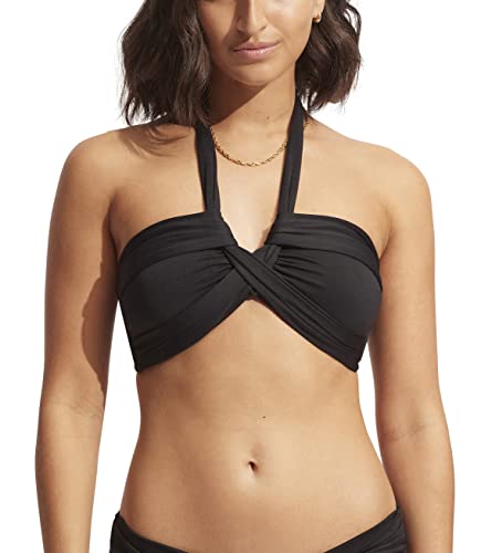 Seafolly Women's Standard Bandeau Halter Bikini Top Swimsuit, Eco Collective Black, 8