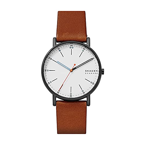 Skagen Men's Signatur Quartz Analog Stainless Steel and Leather Watch, Color: Brown / Silver (Model: SKW6374)