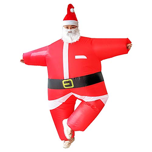 KLLOUZE Inflatable Christmas Santa Claus Suit, Funny Blow Up Christmas Costumes Suit, Unisex Adult Fancy Cosplay Party Costume with Beard and Hat