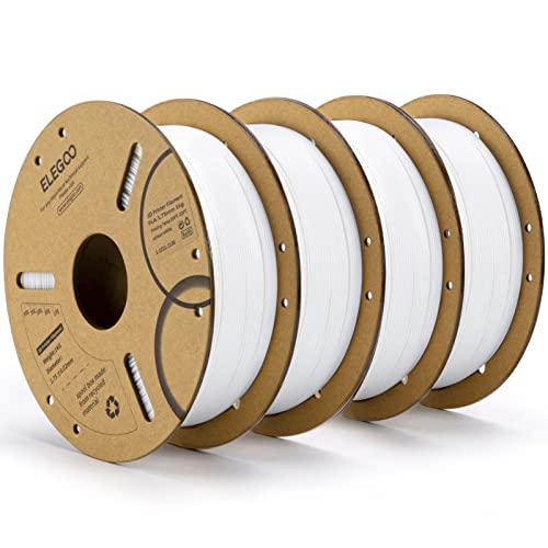 ELEGOO PLA Filament 1.75mm White 4KG, 3D Printer Filament Bulk Dimensional Accuracy +/- 0.02mm, 4 Pack 1kg Cardboard Spool(2.2lbs) 3D Printing Filament Fits for Most FDM 3D Printers
