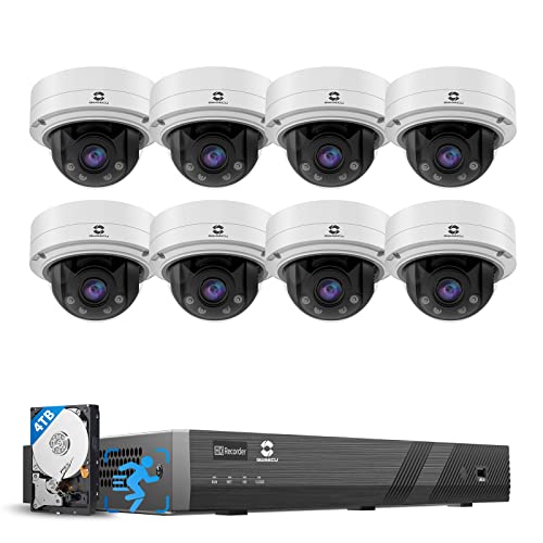 GWSECU Security Camera System 16 Channel, 4K 16CH NVR 4TB HDD, AI Human Detection, 8X 5MP IP66 Weatherproof IK10 Vandal-Proof Dome PoE IP Cameras w/Mic,2.8-12mm Manual Varifocal Lens, G51608SD57