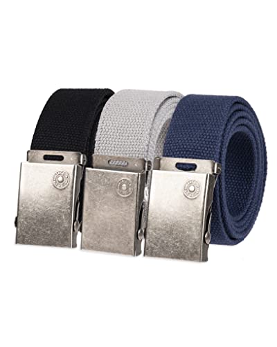 Levi’s All-Gender Casual Cut-to-Fit Web Belt Set –3 Pack Straps with Interchangeable Buckle, Black/Blue/Grey, One Size