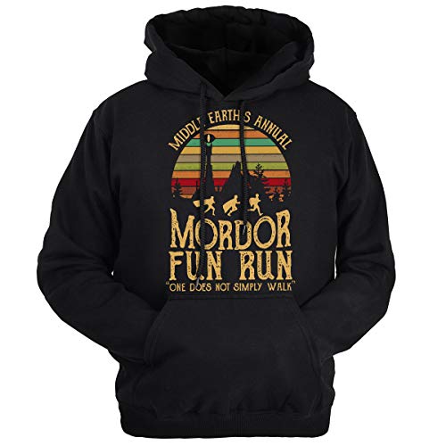Lontse Middle Earth's Annual,Mordor Fun Run,One Does Not Simply Walk Hoodie Sweatshirt Pullover for Men (Black,2XL)