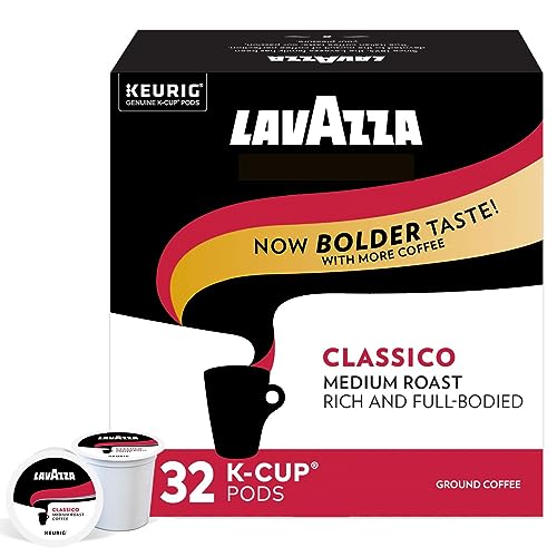 Lavazza Classico Single-Serve Coffee K-Cup Pods for Keurig Brewer, Caps Classico, 32 Count, Full-bodied medium roast with rich flavor and notes of dried fruit, Value Pack