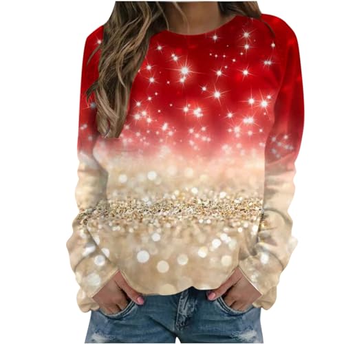 SKDOGDT Long Sleeve Shirts For Women Cute Christmas Tree Graphic Crewneck Sweatshirts Winter Basic Holiday Workout Tops