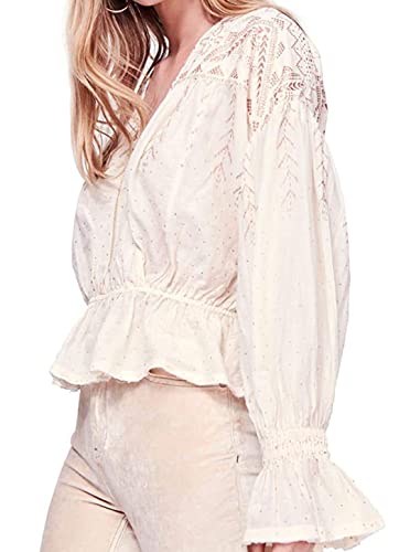 Free People Womens Metallic Bell Sleeves Blouse Tan M