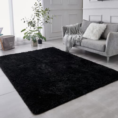TABAYON Shaggy Black Rug, 2x3 Area Rugs for Living Room, Anti-Skid Extra Comfy Fluffy Floor Carpet for Indoor Home Decorative