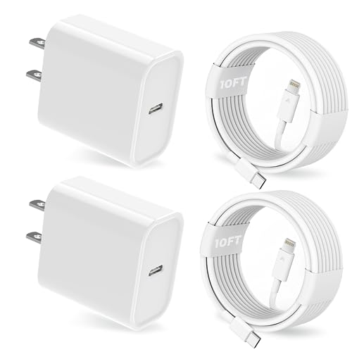 YYDBS i.Phone Charger 10FT [ MFi Certified] 2 Pack 20W PD USB C Wall Fast Charger Adapter with 2 Pack 10FT Long Type C to Lightning Cable Compatible for i.Phone 14 13 12 11 Pro Max XR XS X,iPad…