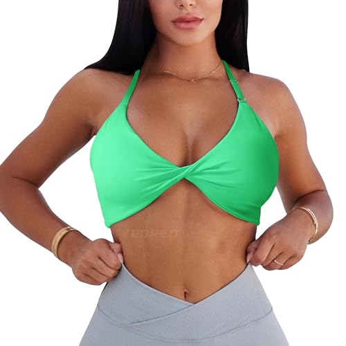 YEOREO Women Sports Bra Padded Criss Cross Back Low Medium Impact Yoga Tank Tops Light Green L