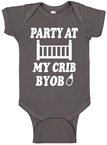 Reaxion Funny Cute Baby Boy Girl Party At My Crib Bodysuits | Handmade Clothes For Infant Newborns (0-3 Months, Charcoal)